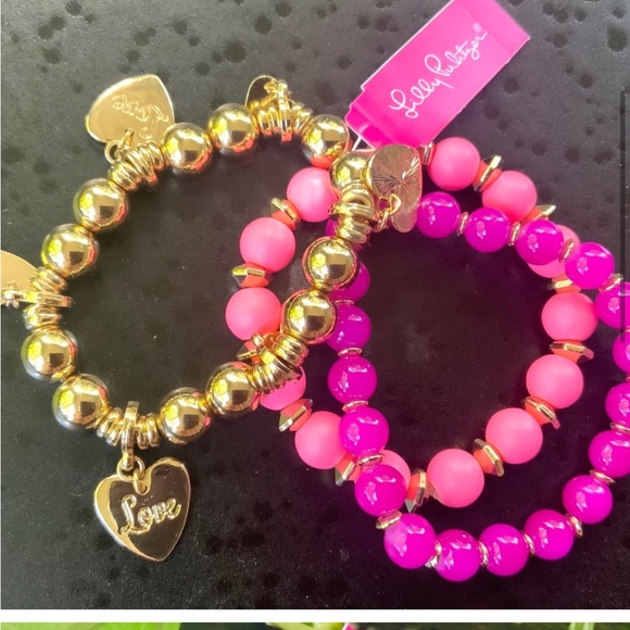 LILLY PULITZER‎ PINK LOVE HEART CHARM BRACELET TRIO STRETCH / BEADED NWT - Picture 5 of 7